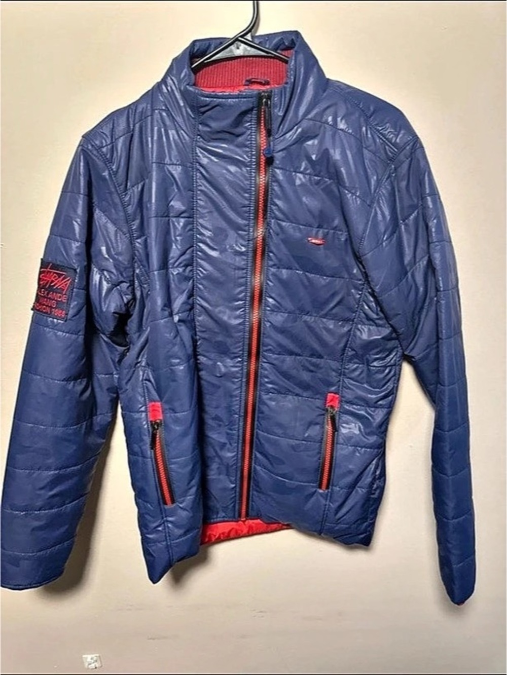 Vintage Monte Carlo Quilted Jacket in Blue & Red Size Small